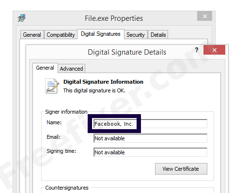 Screenshot of the Facebook, Inc. certificate